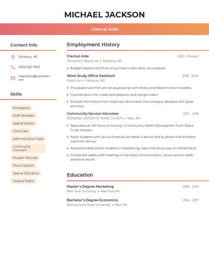 Clerical Aide Resume