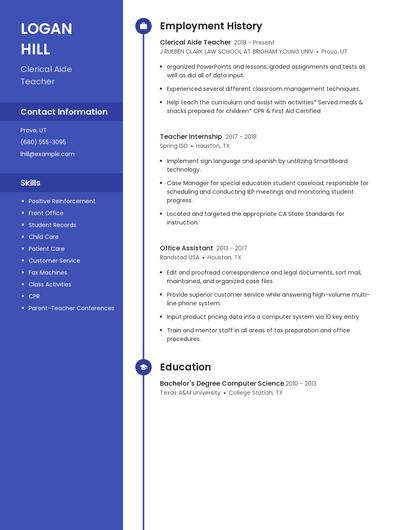 Clerical Aide Teacher Resume