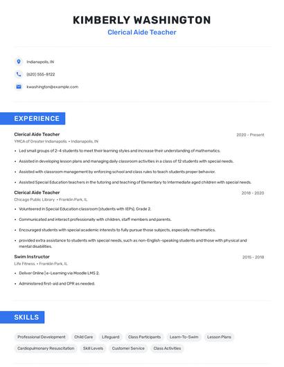 Clerical Aide Teacher Resume