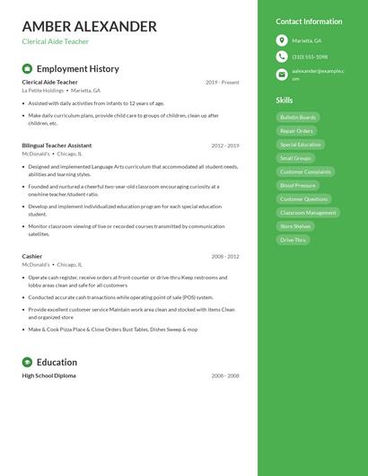 Clerical Aide Teacher Resume