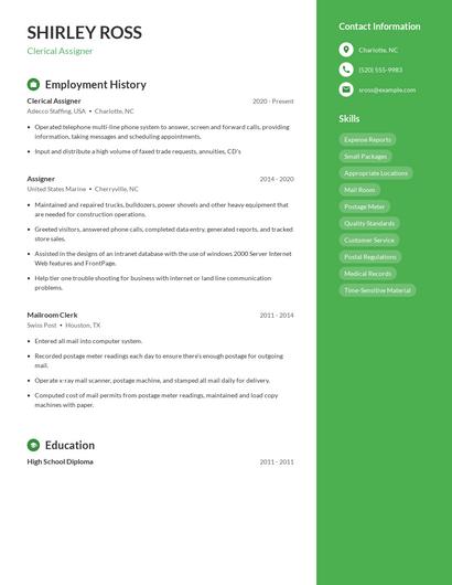 Clerical Assigner Resume