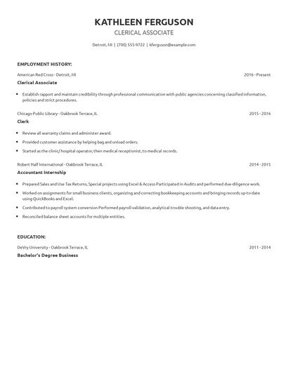 Clerical Associate Resume