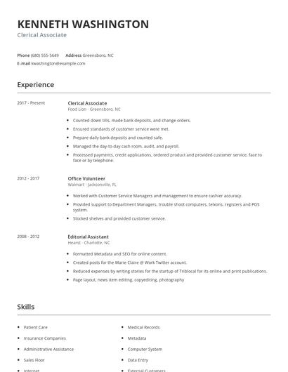 Clerical Associate Resume