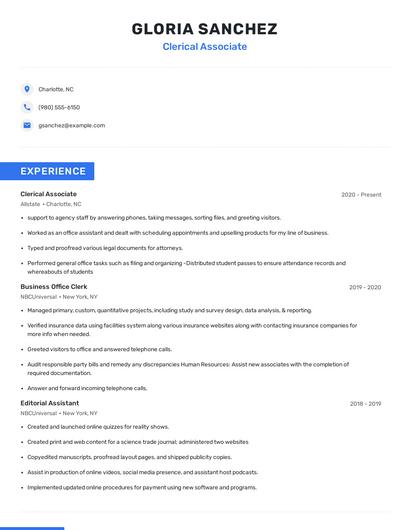 Clerical Associate Resume