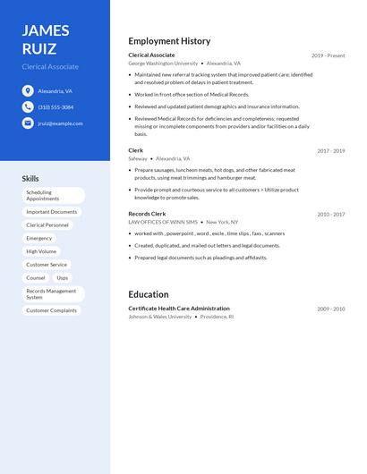 Clerical Associate Resume