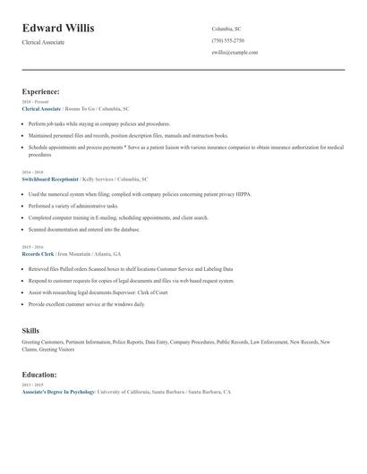 Clerical Associate Resume