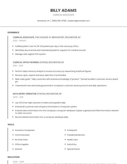 Clerical Associate Resume