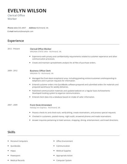 Clerical Office Worker Resume