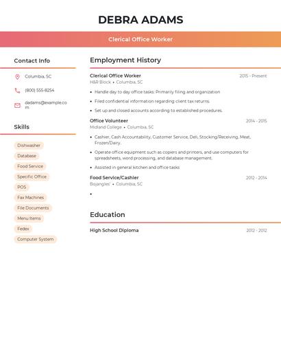 Clerical Office Worker Resume
