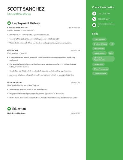 Clerical Office Worker Resume