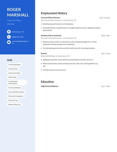 Clerical Office Worker Resume