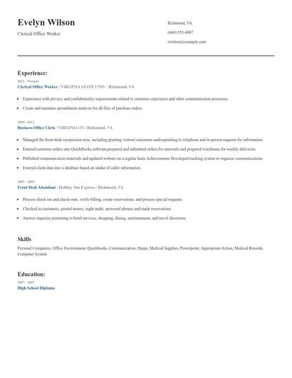 Clerical Office Worker Resume