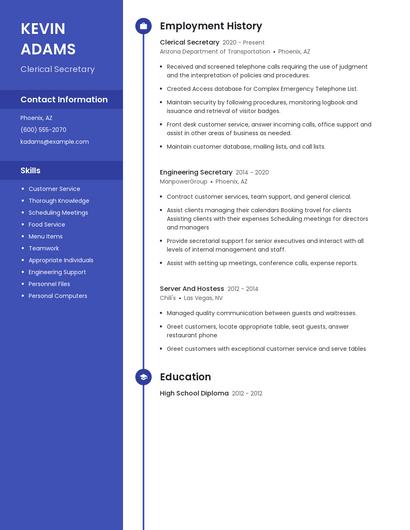 Clerical Secretary Resume