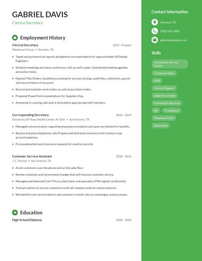 Clerical Secretary Resume