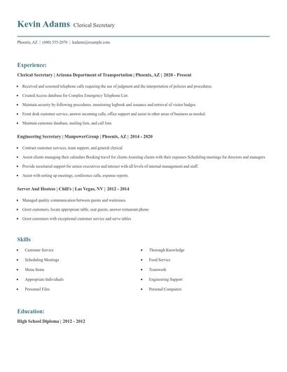 Clerical Secretary Resume