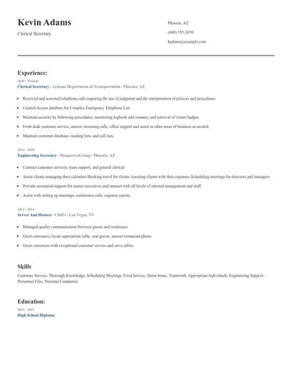 Clerical Secretary Resume