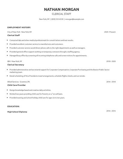 Clerical Staff Resume