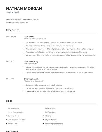 Clerical Staff Resume