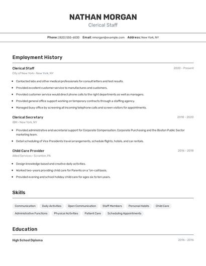 Clerical Staff Resume