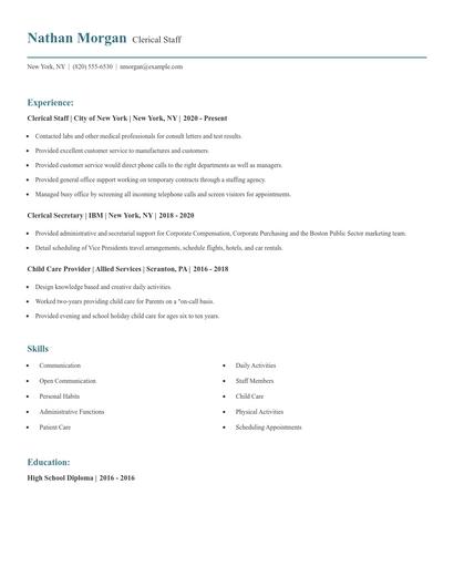 Clerical Staff Resume