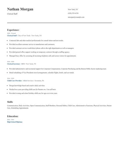 Clerical Staff Resume