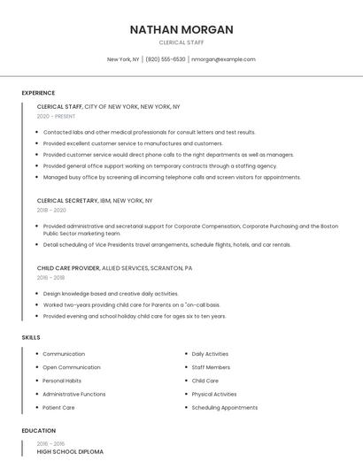 Clerical Staff Resume