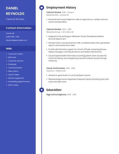Clerical Worker Resume