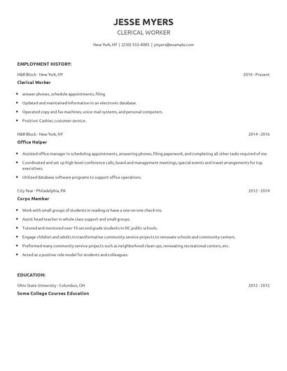 Clerical Worker Resume
