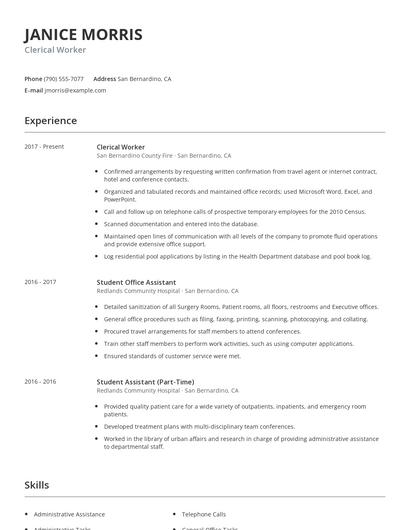 Clerical Worker Resume