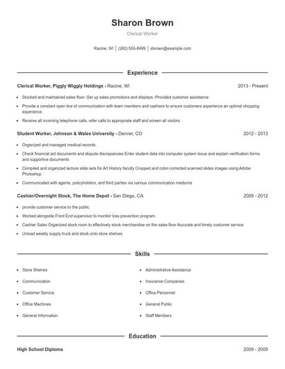 Clerical Worker Resume