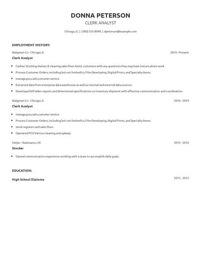 Clerk Analyst Resume