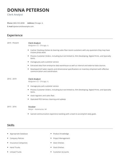 Clerk Analyst Resume