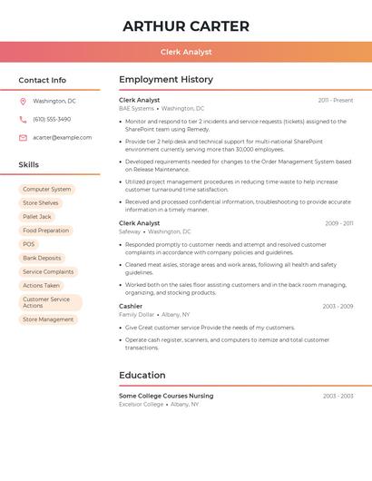 Clerk Analyst Resume