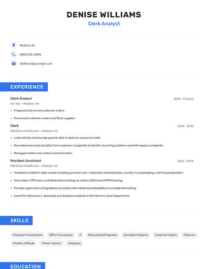 Clerk Analyst Resume