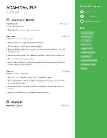Clerk Analyst Resume