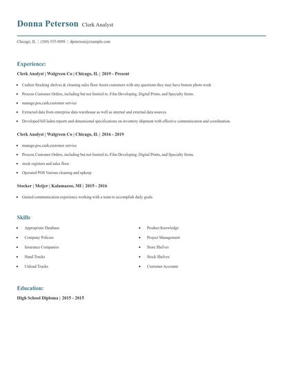 Clerk Analyst Resume