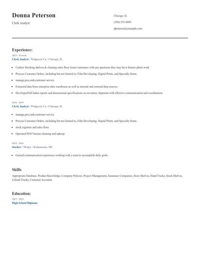 Clerk Analyst Resume