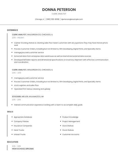 Clerk Analyst Resume