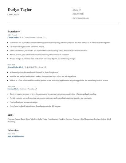Clerk Checker Resume