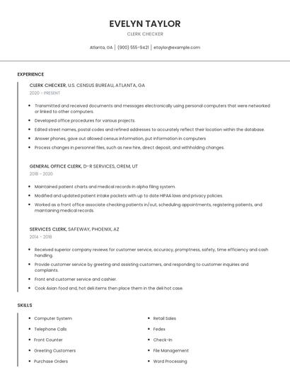 Clerk Checker Resume