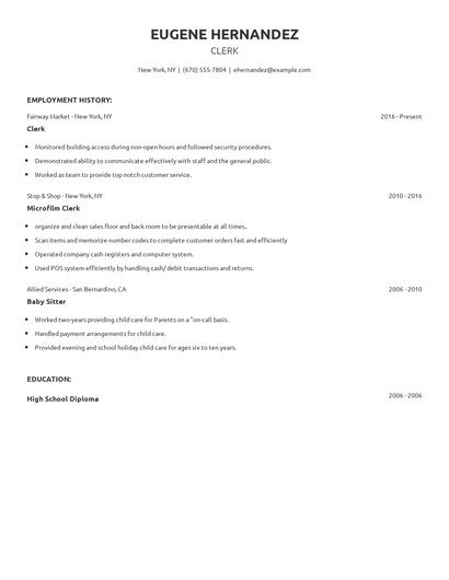 Clerk Resume