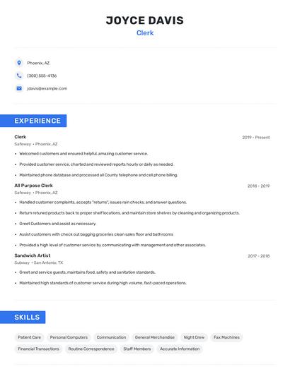 Clerk Resume