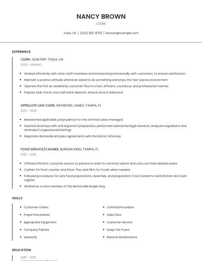 Clerk Resume