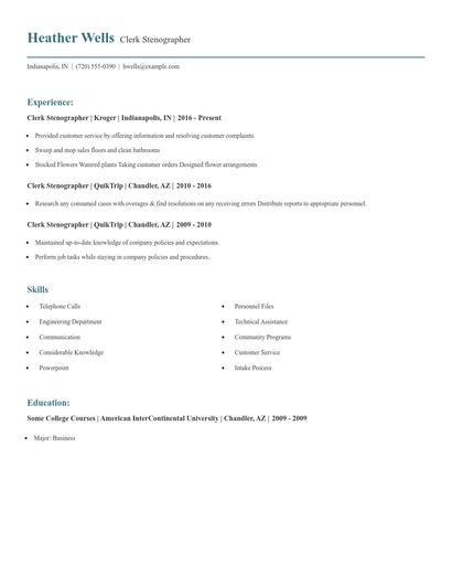 Clerk Stenographer Resume