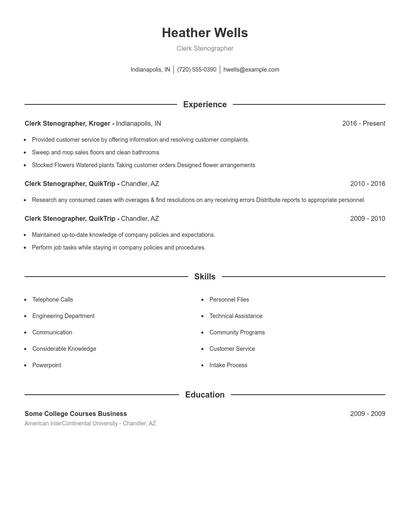 Clerk Stenographer Resume