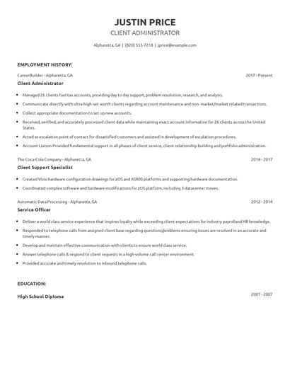 Client Administrator Resume