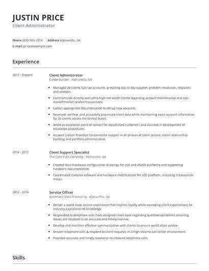 Client Administrator Resume