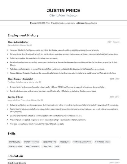 Client Administrator Resume