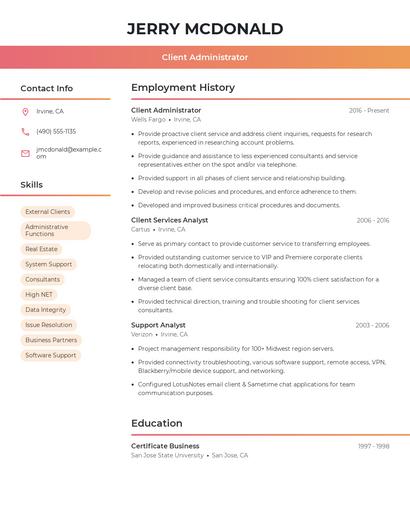 Client Administrator Resume