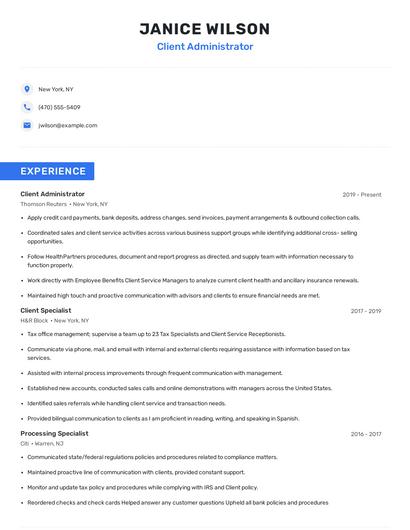 Client Administrator Resume